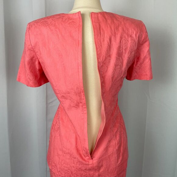 Vintage 80s Dress Size 8 Pink Coral Drop Waist Minimal Secretary Cocktail Retro - Picture 9 of 16